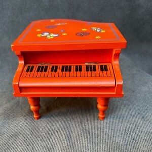 Vintage 70s musical piano jewelry box orange Japan music box wooden
